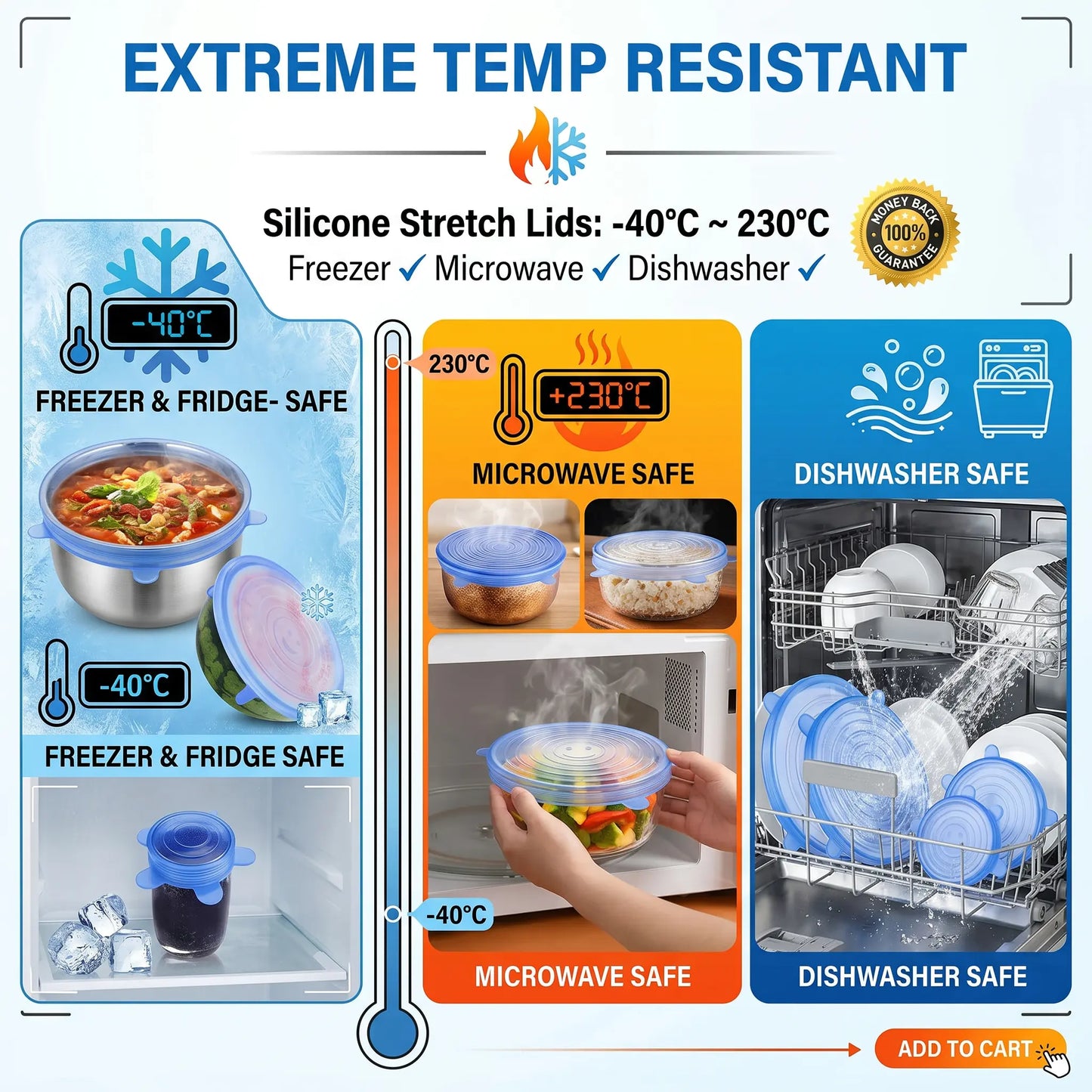 Universal Reusable Silicone Lids – 6-Pack Self-Sealing Food Covers for Various Container Sizes