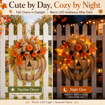 🎃 Halloween Early Bird Sale | 49% OFF-Lighted Burlap Pumpkin Wreath🍂