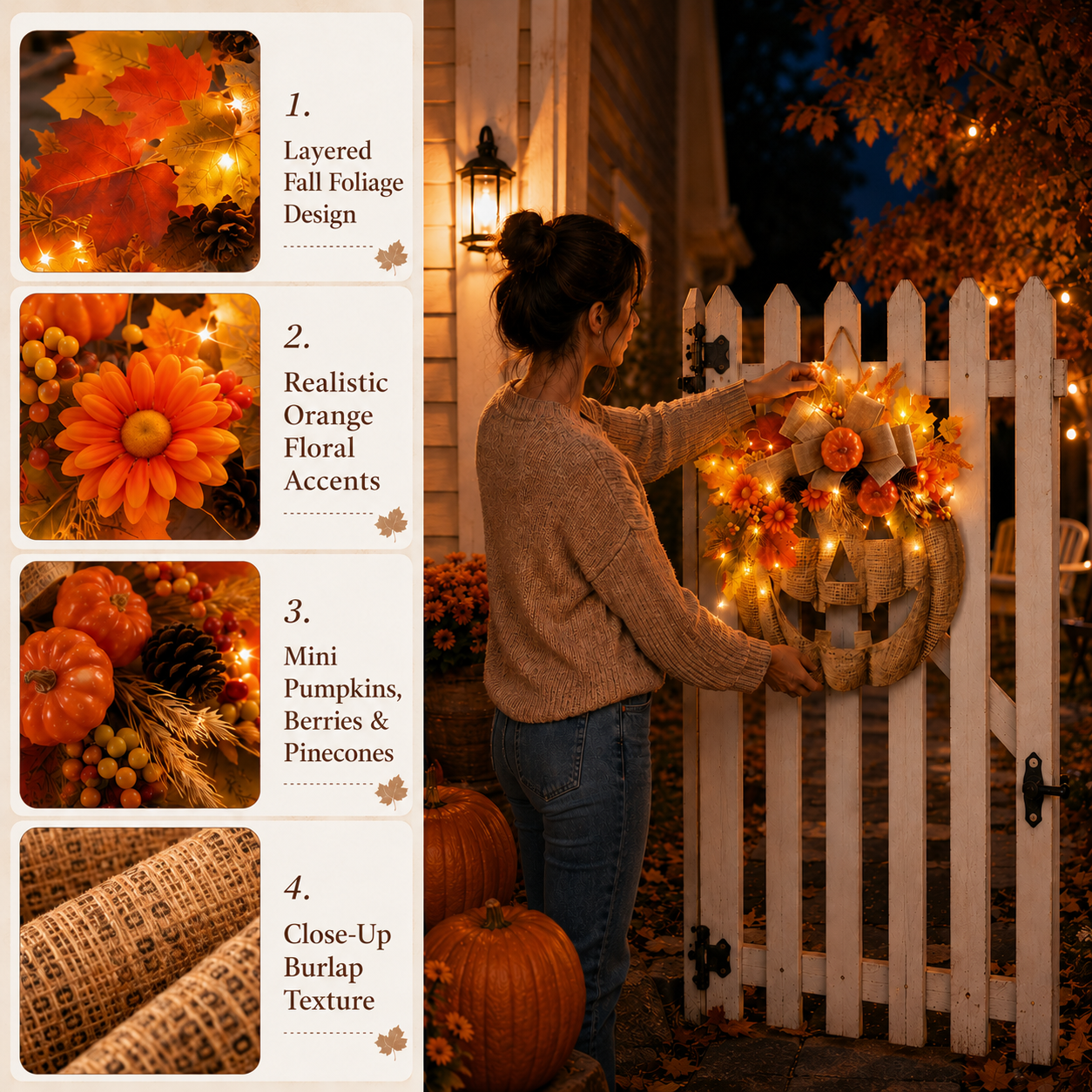 🎃 Halloween Early Bird Sale | 49% OFF-Lighted Burlap Pumpkin Wreath🍂