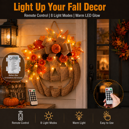 🎃 Halloween Early Bird Sale | 49% OFF-Lighted Burlap Pumpkin Wreath🍂