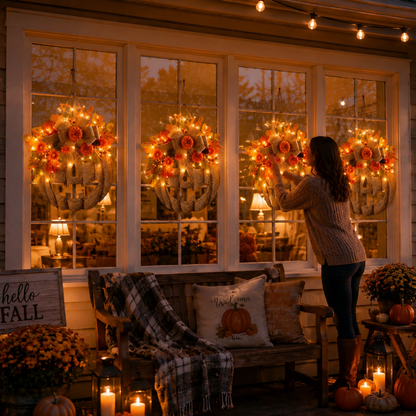 🎃 Halloween Early Bird Sale | 49% OFF-Lighted Burlap Pumpkin Wreath🍂