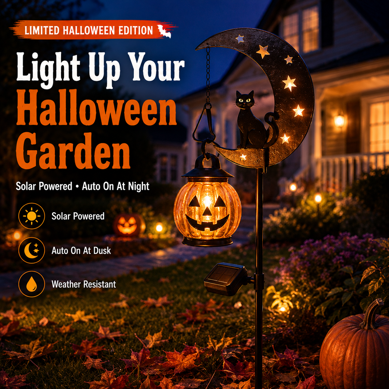 2026! ! !🔥59% OFF TODAY 👻 Solar Halloween Garden Stake Light with Black Cat & Pumpkin