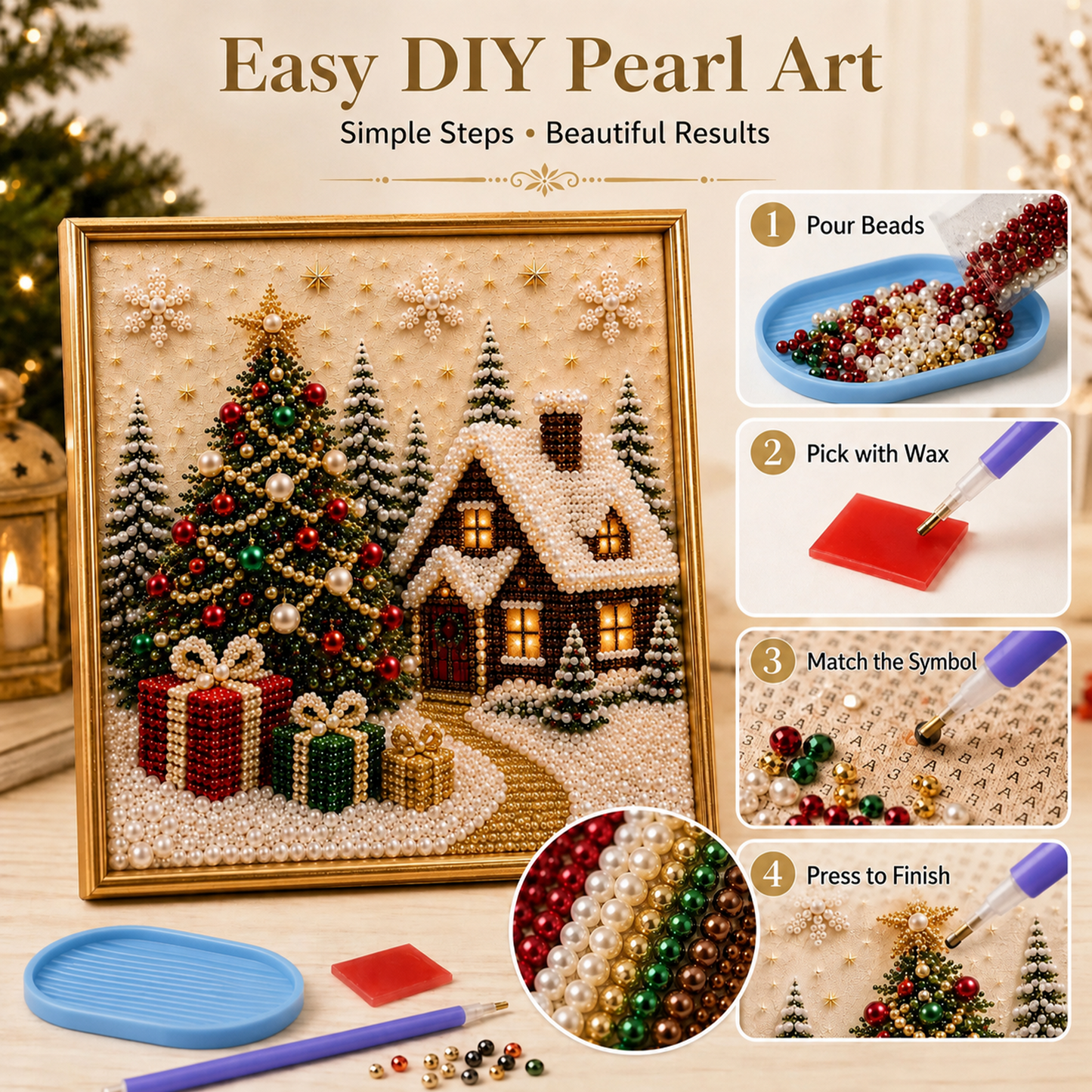 🧘Relaxing & Beginner-Friendly-🎄🎅 Premium 3D Pearl Christmas Wall Art Kit