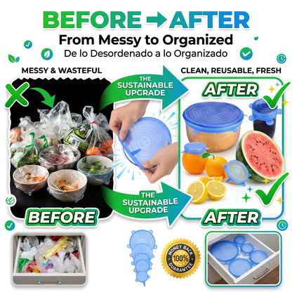 Universal Reusable Silicone Lids – 6-Pack Self-Sealing Food Covers for Various Container Sizes