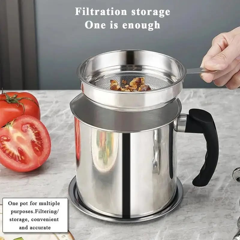 🔥 Hot sell!  1 Count Modern Kitchen Oil Dispenser with Tray & Lid,Stainless Steel Oil Pot with Filter,Bacon Grease Container, Cooking Oil Can, Kitchenware, Utensils, Kitchen Gadgets