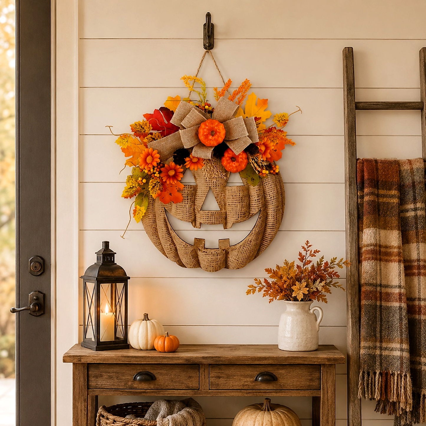 🎃 Halloween Early Bird Sale | 49% OFF-Lighted Burlap Pumpkin Wreath🍂