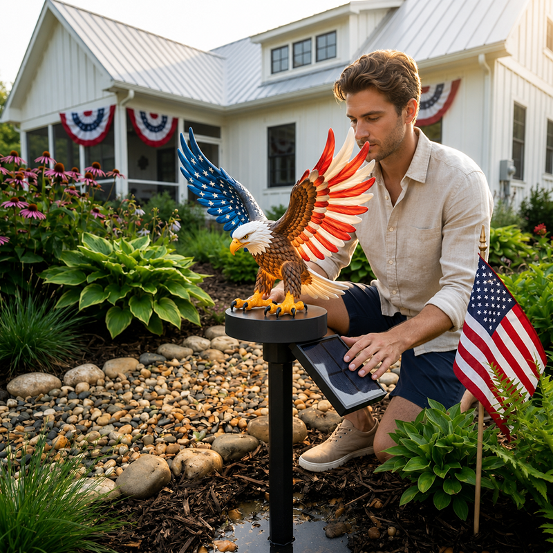 🔥LAST DAY 50% OFF – Solar Eagle Garden Light – A Glowing Tribute to American Freedom