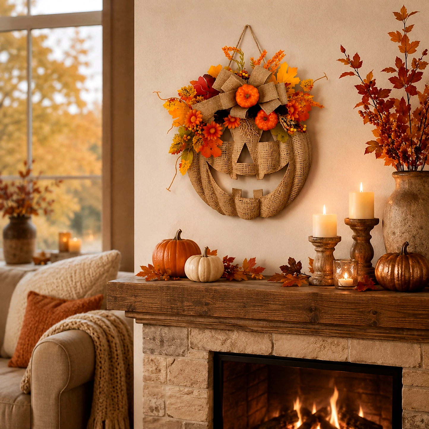 🎃 Halloween Early Bird Sale | 49% OFF-Lighted Burlap Pumpkin Wreath🍂
