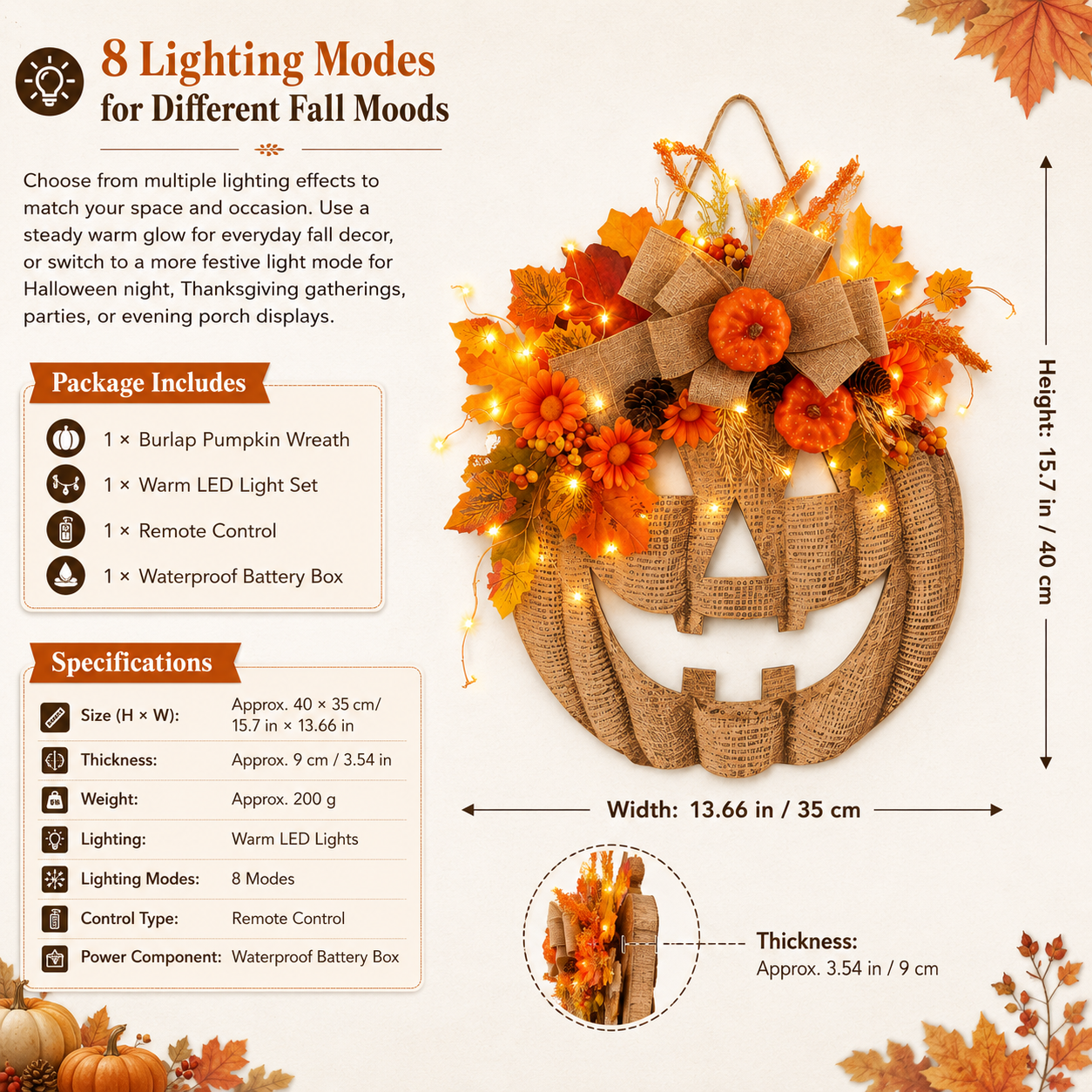 🎃 Halloween Early Bird Sale | 49% OFF-Lighted Burlap Pumpkin Wreath🍂
