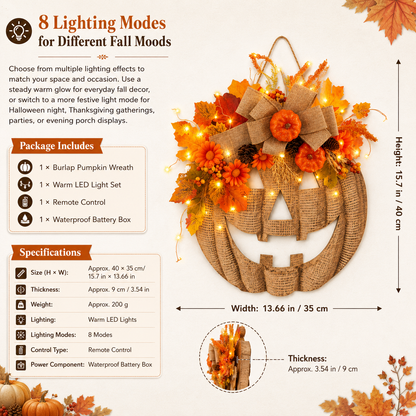 🎃 Halloween Early Bird Sale | 49% OFF-Lighted Burlap Pumpkin Wreath🍂