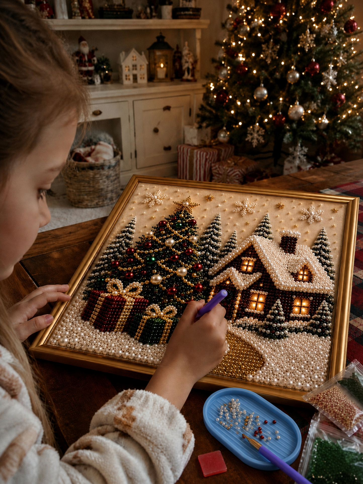 🧘Relaxing & Beginner-Friendly-🎄🎅 Premium 3D Pearl Christmas Wall Art Kit