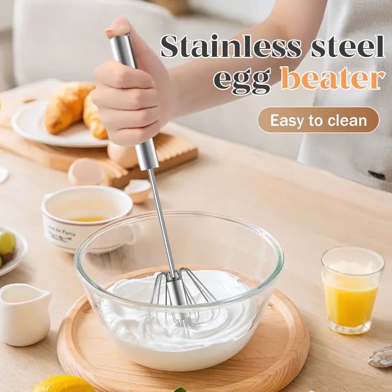 Stainless Steel Hand-Push Rotary Whisk – Semi-Automatic Egg Beater & Milk Frother