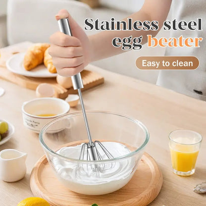 Stainless Steel Hand-Push Rotary Whisk – Semi-Automatic Egg Beater & Milk Frother