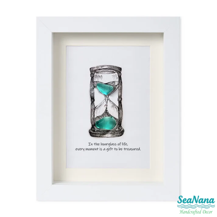 Life's Filled Hourglass Quote Sea Glass Framed Art