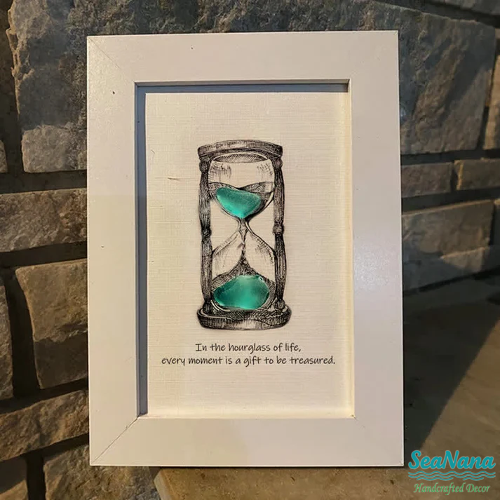 Life's Filled Hourglass Quote Sea Glass Framed Art