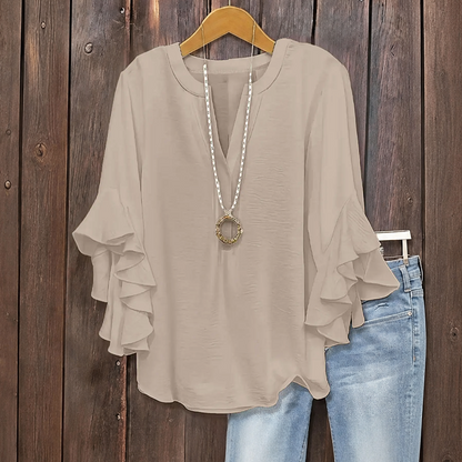 Plus Size Women's Ruffle Sleeve V-Neck Shirt