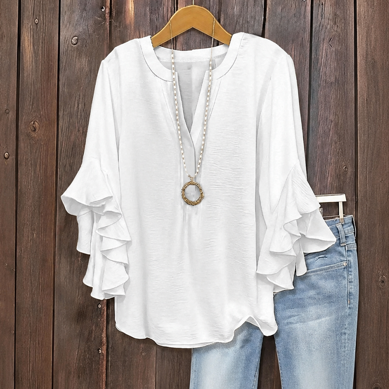 Plus Size Women's Ruffle Sleeve V-Neck Shirt