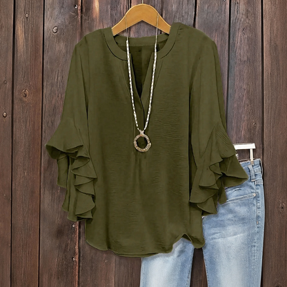 Plus Size Women's Ruffle Sleeve V-Neck Shirt