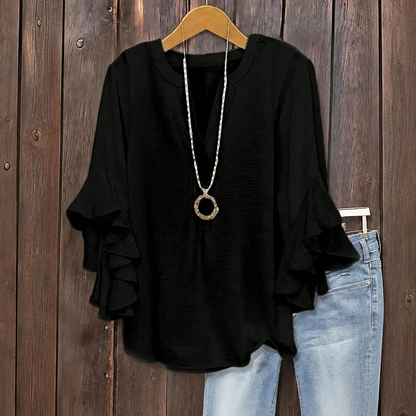 Plus Size Women's Ruffle Sleeve V-Neck Shirt