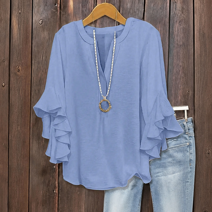 Plus Size Women's Ruffle Sleeve V-Neck Shirt