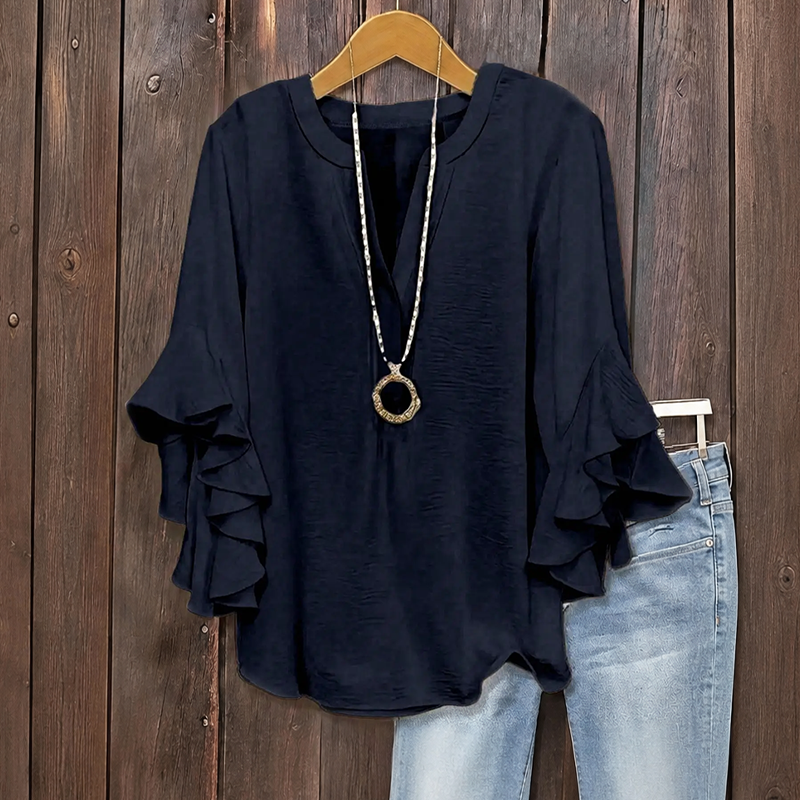 Plus Size Women's Ruffle Sleeve V-Neck Shirt