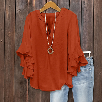 Plus Size Women's Ruffle Sleeve V-Neck Shirt