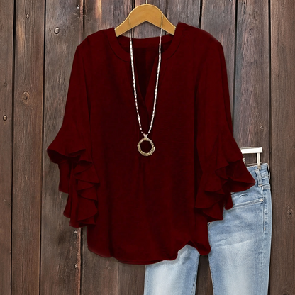 Plus Size Women's Ruffle Sleeve V-Neck Shirt