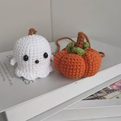 🎃👻Crochet Halloween Car Accessories - Handmade Ghost & Pumpkin Hanging Ornament for Rear View Mirror