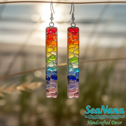 🌈 Sea-Tumbled Rainbow Bling——Hand-Calibrated🏖️One-of-a-Kind Coastal Earrings