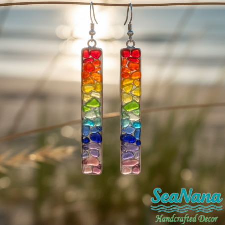 🌈 Sea-Tumbled Rainbow Bling——Hand-Calibrated🏖️One-of-a-Kind Coastal Earrings
