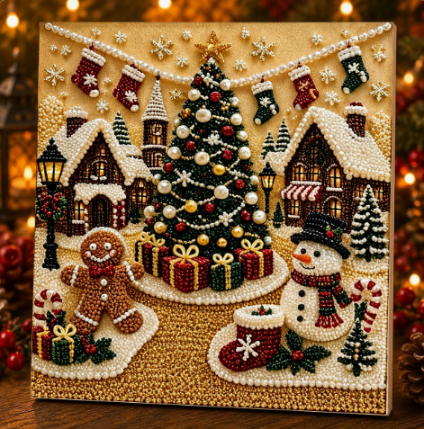 🧘Relaxing & Beginner-Friendly-💎DIY Christmas Pearl Diamond Painting Art Kit With Frame