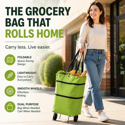 🛒 Foldable Grocery Cart Bag – The Rolling Shopping Bag That Saves Your Back