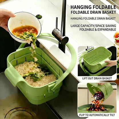 Foldable Hanging Kitchen Sink Drain Basket, Stainless Steel Kitchen Accessories