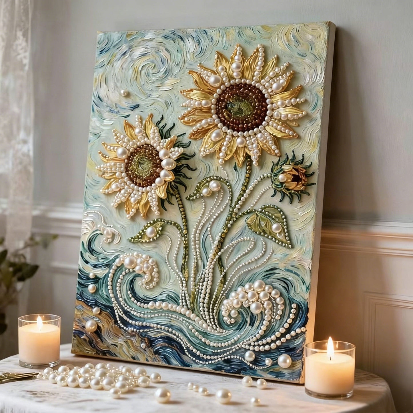 DIY Pearl Gem Art Diamond Painting Kits With Framefor Home Decor-30x40cm