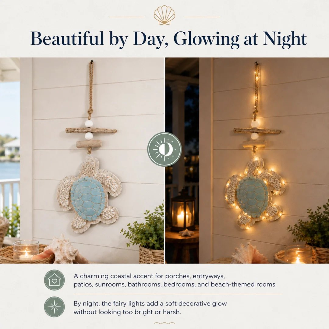 🐢Lighted Coastal Sea Turtle Hanging Wall Decor with Remote