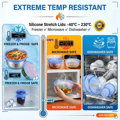 Universal Reusable Silicone Lids – 6-Pack Self-Sealing Food Covers for Various Container Sizes