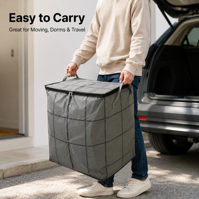 Large Capacity Storage & Moving Bag, Zippered Organizer for Clothes, Quilts, Bedding & Blankets