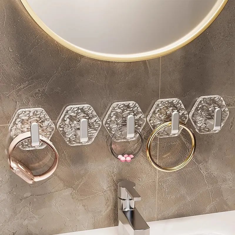 10 Pack Hexagonal Ripple Heavy Duty Hooks for Bathroom, Kitchen & Household Organization