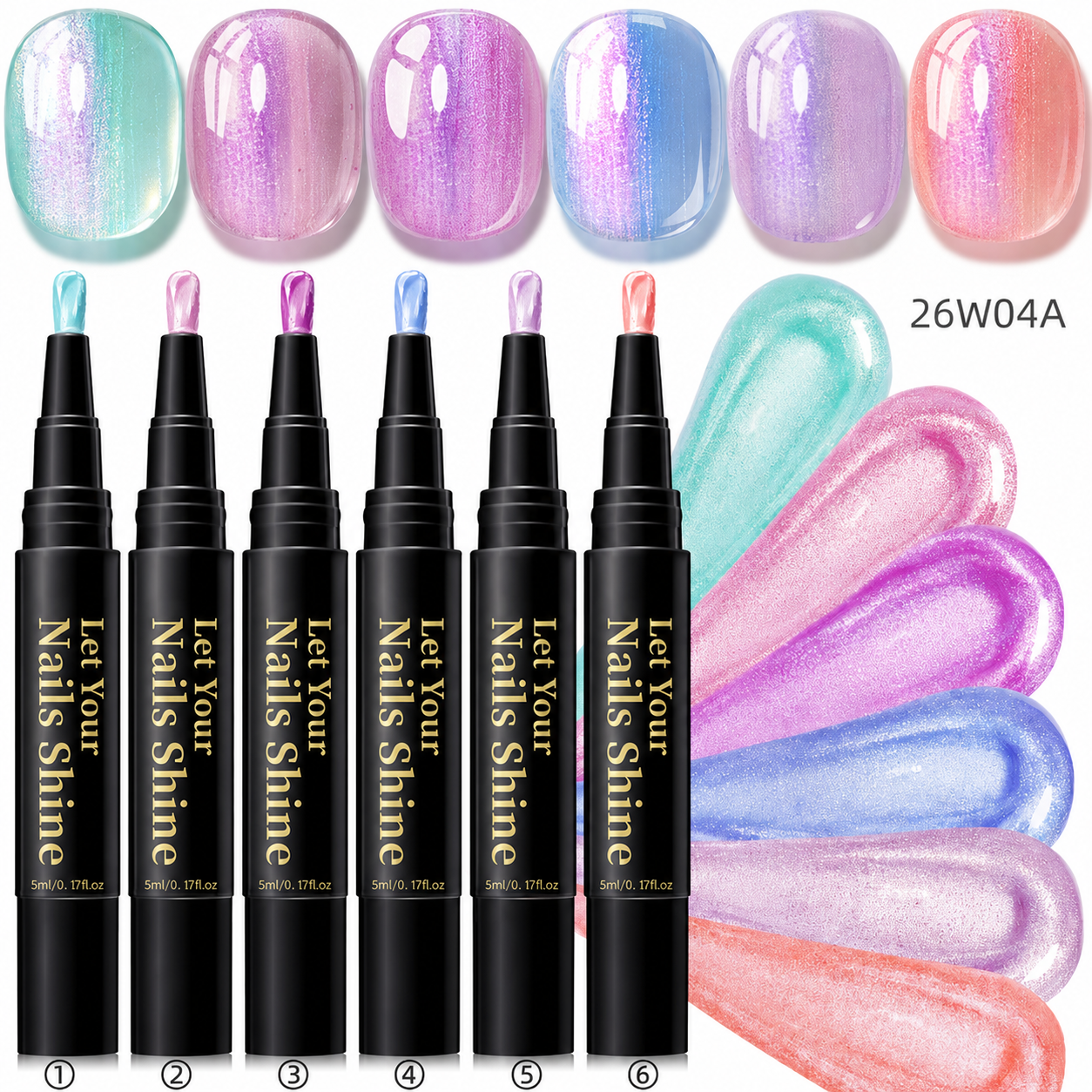 5 in 1 Aurora Gel Nail Polish Pen with Base Color and Top Coat