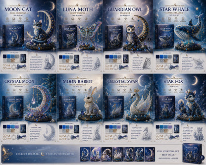 🌙 Moon Cat Luna Guardian DIY Bead Kit | Celestial Moon & Stars Series