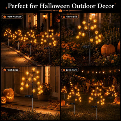 Solar Pumpkin Stake Lights, 20-Head Halloween Garden Lights
