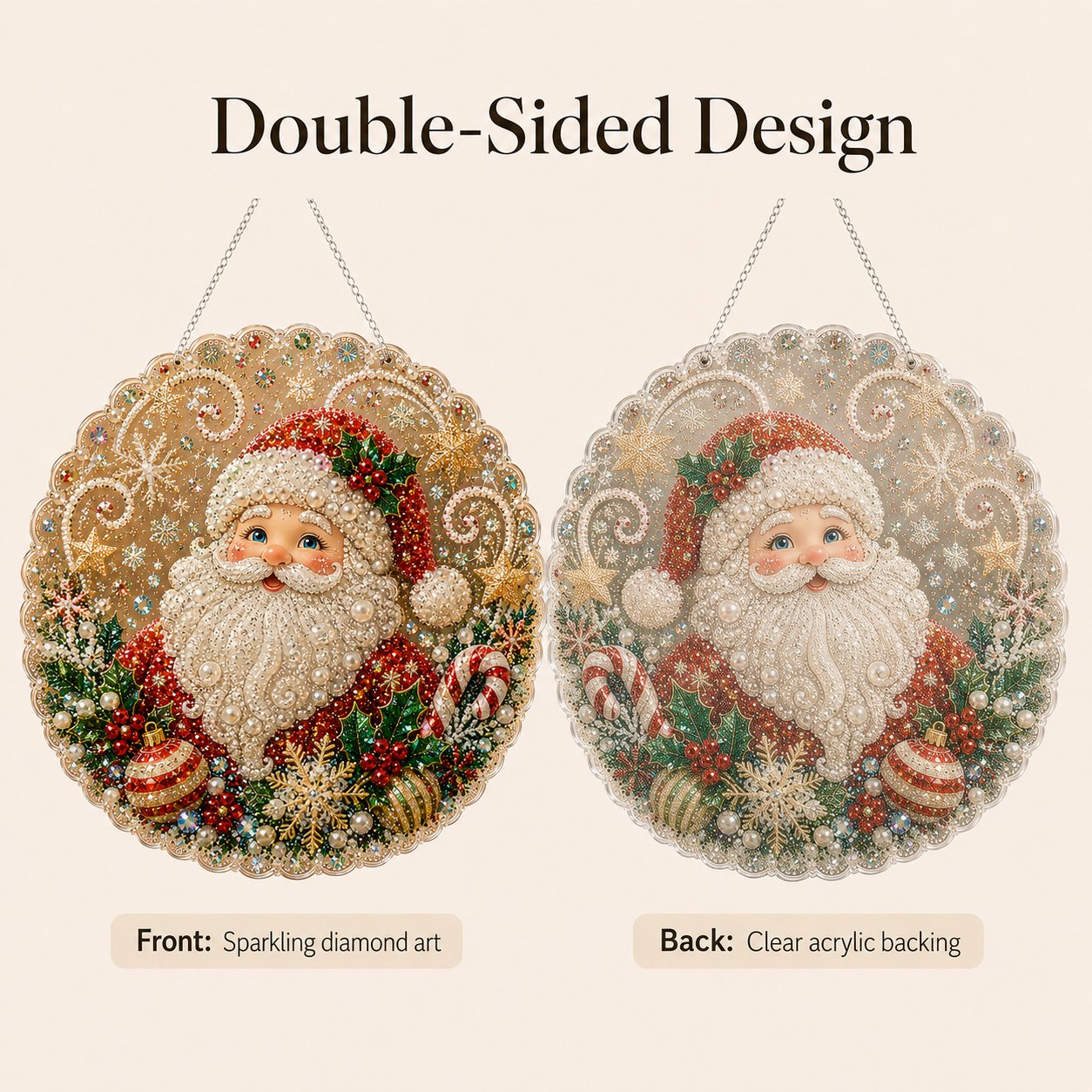 🎄 LAST DAY 49% OFF🎄 Christmas Pearl Diamond Art Hanging Ornament Kit | Luxury Flocked Canvas with Scratch-Resistant Non-Fading Pearl Beads DIY Handmade Holiday Hanging Decor 🎅💎
