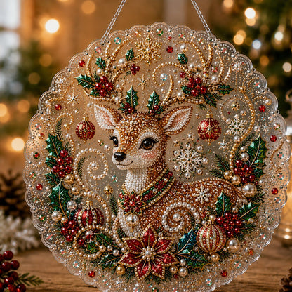 🎄 LAST DAY 49% OFF🎄 Christmas Pearl Diamond Art Hanging Ornament Kit | Luxury Flocked Canvas with Scratch-Resistant Non-Fading Pearl Beads DIY Handmade Holiday Hanging Decor 🎅💎
