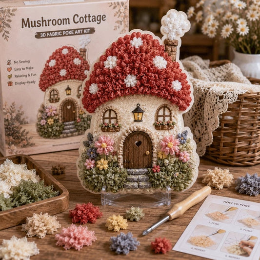 ✨ Whimsical Village 3D Fabric Poke Art Kit | No-Sew Storybook Cottage Craft with Soft 3D Texture, Poke Tool & Display Stand 🏡🧵