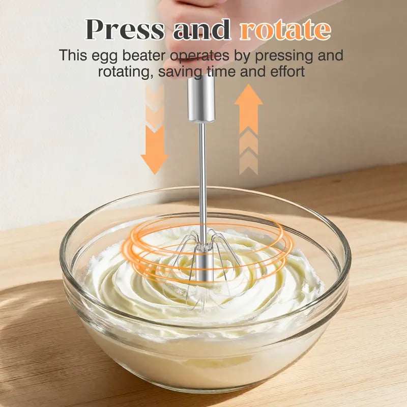 Stainless Steel Hand-Push Rotary Whisk – Semi-Automatic Egg Beater & Milk Frother