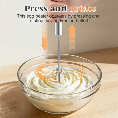 Stainless Steel Hand-Push Rotary Whisk – Semi-Automatic Egg Beater & Milk Frother