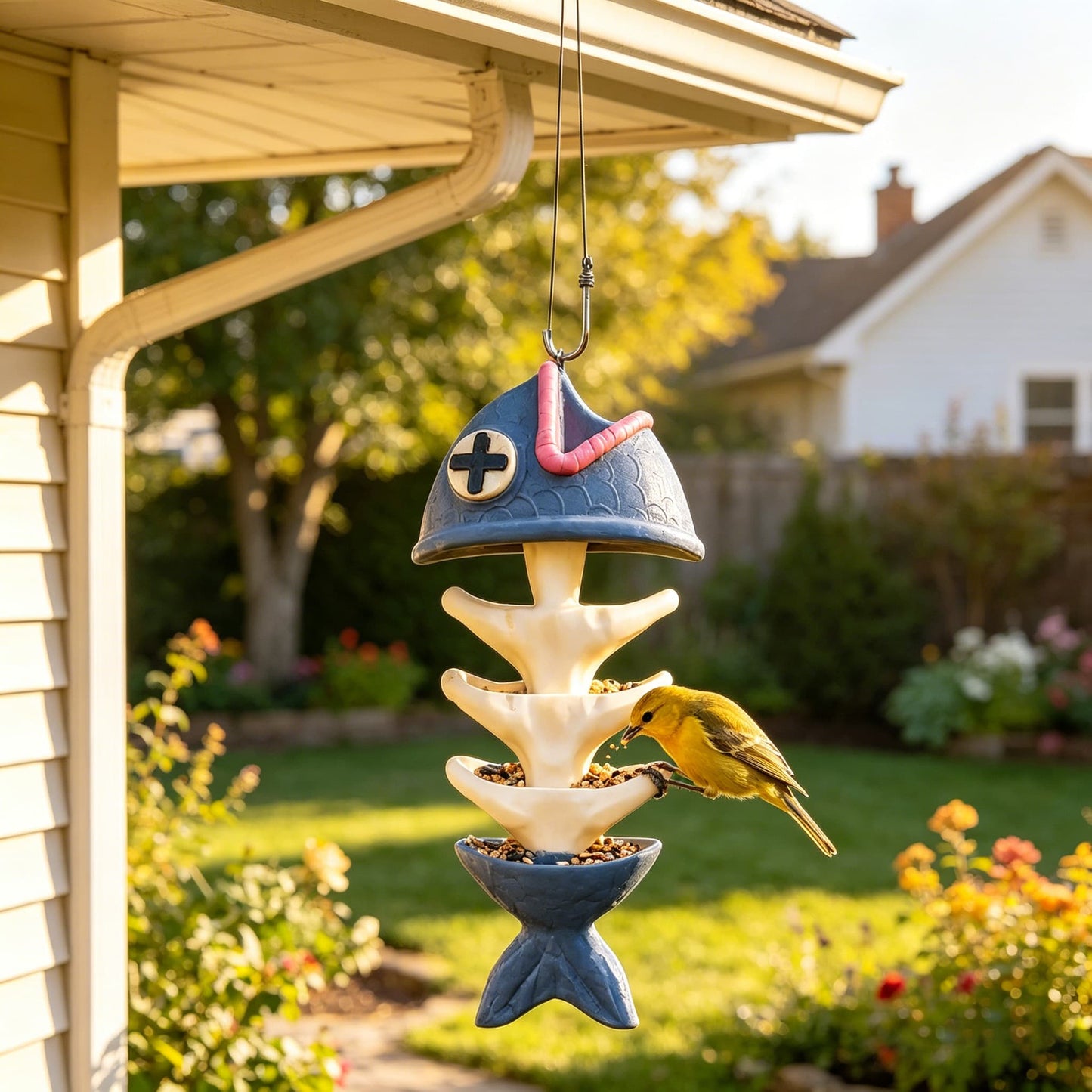 Fish Skeleton Hanging Bird Feeder
