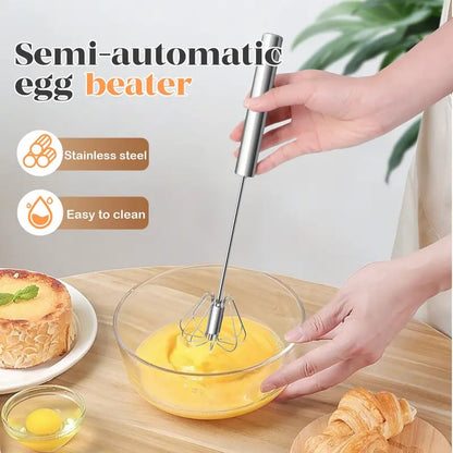 Stainless Steel Hand-Push Rotary Whisk – Semi-Automatic Egg Beater & Milk Frother