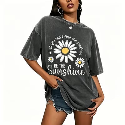 Women's Summer 100% Cotton T-Shirt: Sunshine Graphic,solid colors, Double Stitching, Breathable, Loose Fit, Casual Basic Tee for Daily Wear💗Buy Two Free Shipping