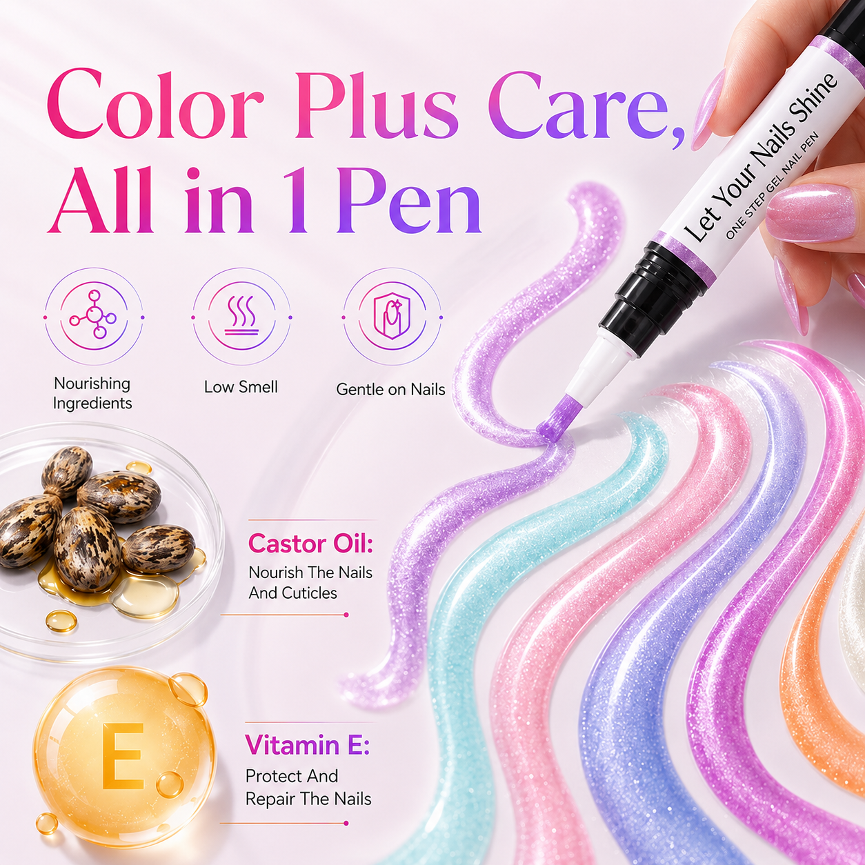 5 in 1 Aurora Gel Nail Polish Pen with Base Color and Top Coat